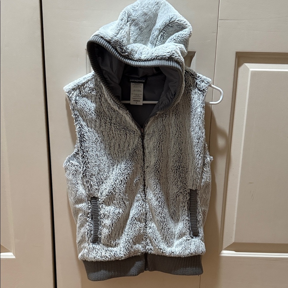 Patagonia Gray Fuzzy Hooded Vest